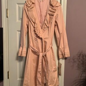 Chic Pink Ruffled Trench Coat